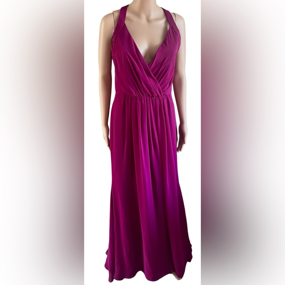 HP 🥳🔥 Hayley Paige Occasions Azalea Chiffon Pleated Halter Maxi Dress